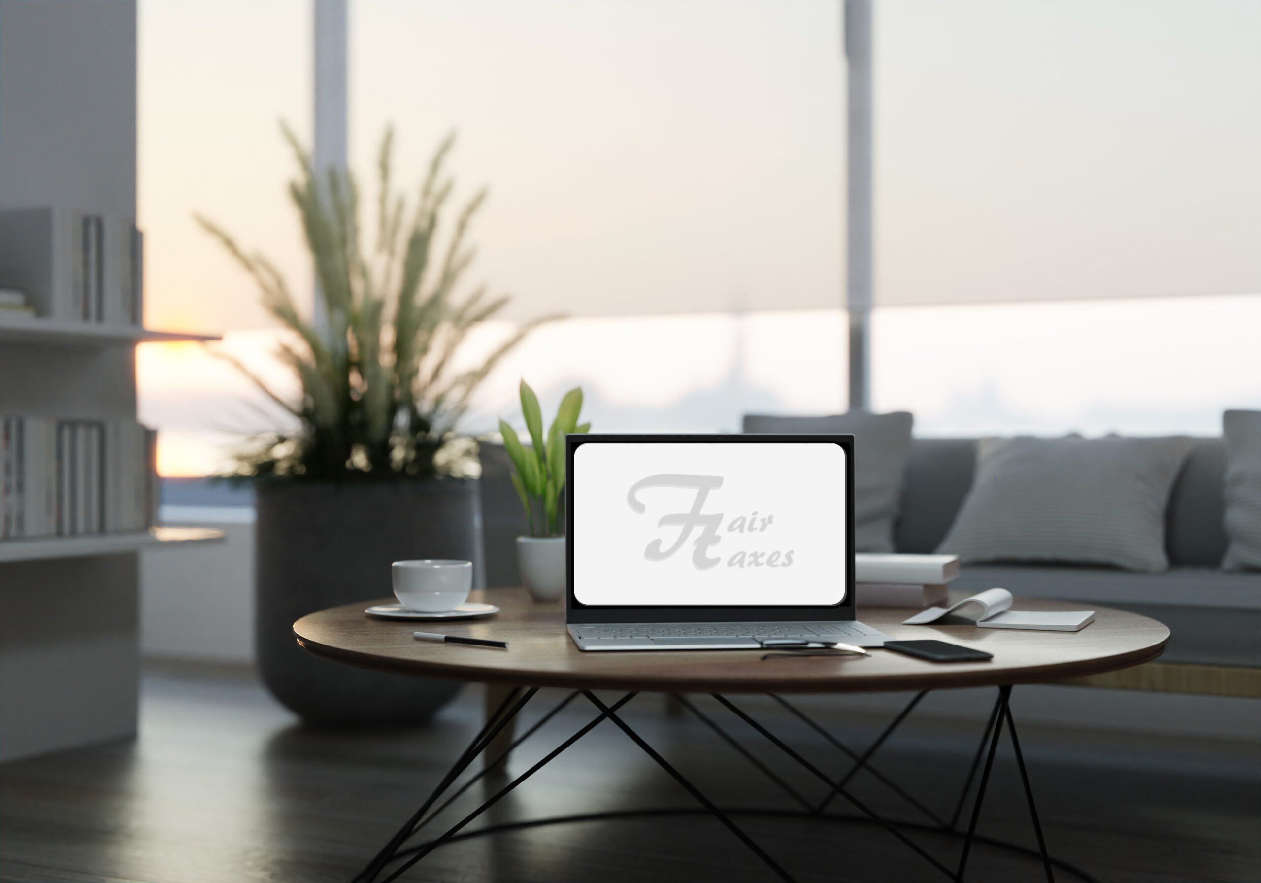 laptop na biurku z logo fairtaxes